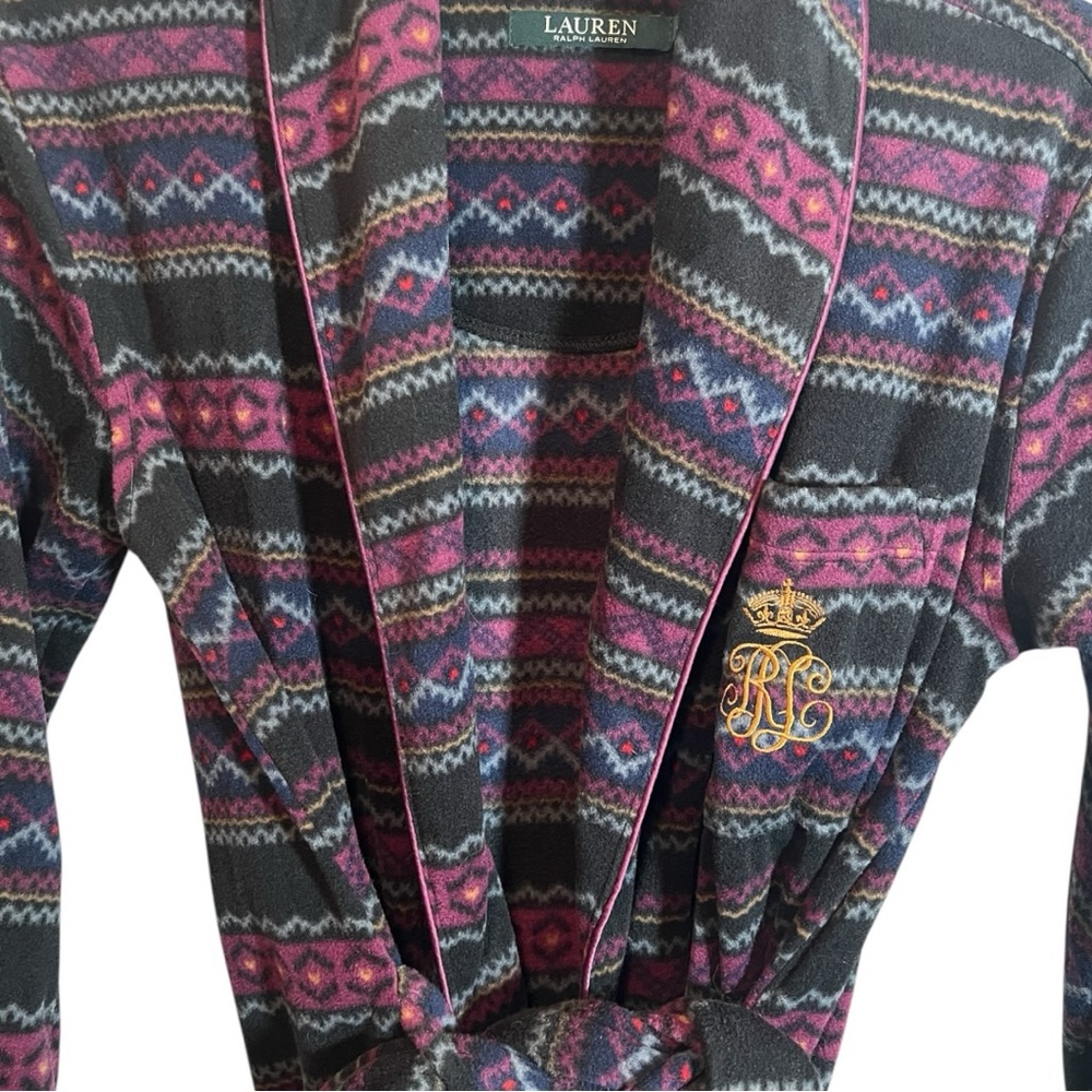 Lauren Ralph Lauren Aztec Print Fleece Robe Size XS - Picture 2 of 7